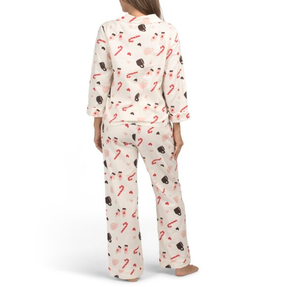 LATTE LOVE Cream Cotton Flannel Candy Cane Pajamas Set - Picture 2 of 2